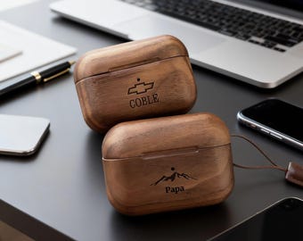 Custom Engraved AirPods Pro3 1/2 Case, Wooden Protective Cover for Airpods , Earpods Cover with Keychain, Father Gift, Christmas Gift