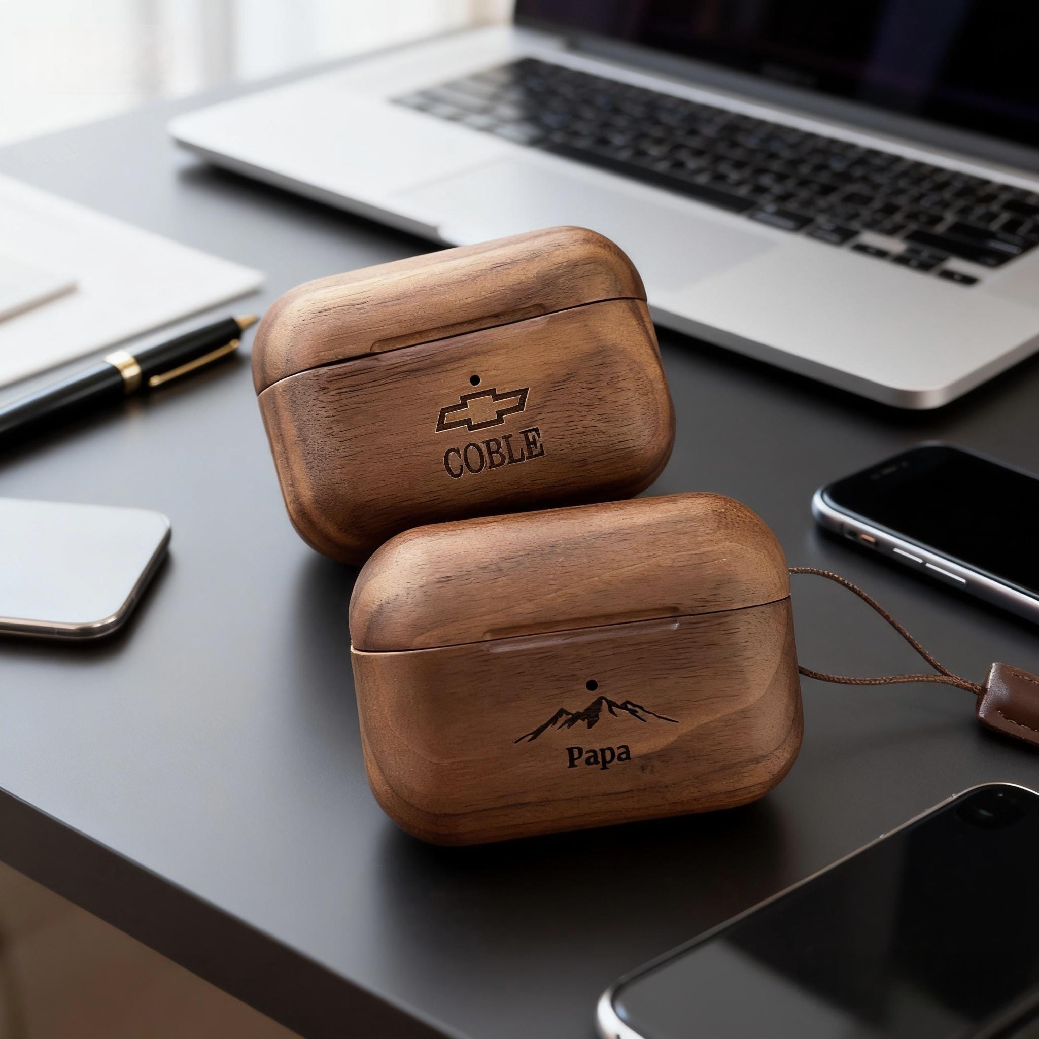 Custom Engraved Airpods Pro3 1/2 Case, Wooden Protective Cover for