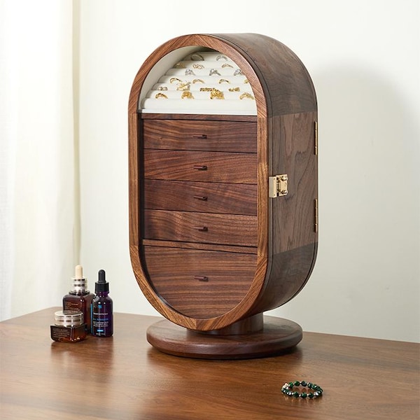 Gepersonaliseerde grote sieradendoos voor vrouwen, notenhouten sieradendoos, cadeau bruidsmeisje, houten sieradenorganisator, moedercadeau