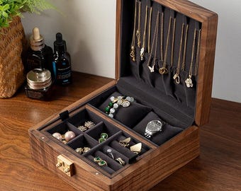 Custom Engrave Walnut Wood Jewellry box for women, High-quality Jewelry Box, Necklace Watch Organizer Storage, Christmas Gift