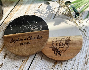 Sottobicchieri in marmo di legno incisi personalizzati per matrimoni, regali di nozze, regali di addio al nubilato