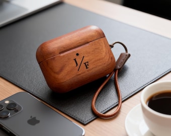 Personalized AirPods Pro3 1/2 Case, Wooden Protective Cover for Airpods , Earpods Cover with Keychain, Father Gift, Christmas Gift