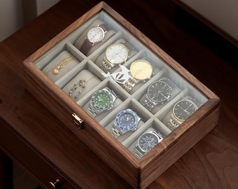 Custom Engraved 10 Slots Watch Box, Unique Gift for Him, Watch Case for Men, Gift for Dad, Anniversary Gift, Watch Storage Case