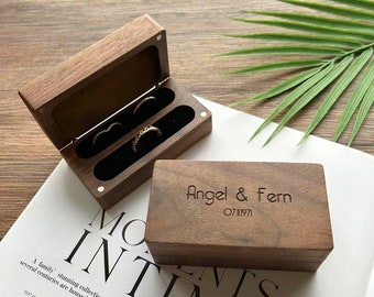 Personalized Walnut Wedding Ring Box, Engraved Keepsake