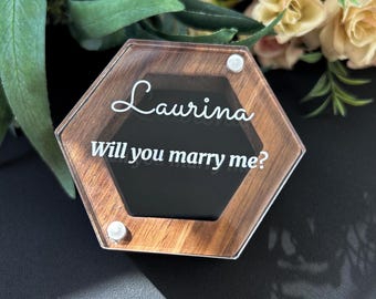 Personalized Wood Wedding Ring Box with Clear Acrylic Cover, Custom Engraved Engagement Proposal Holder, Bridal Gift For Her
