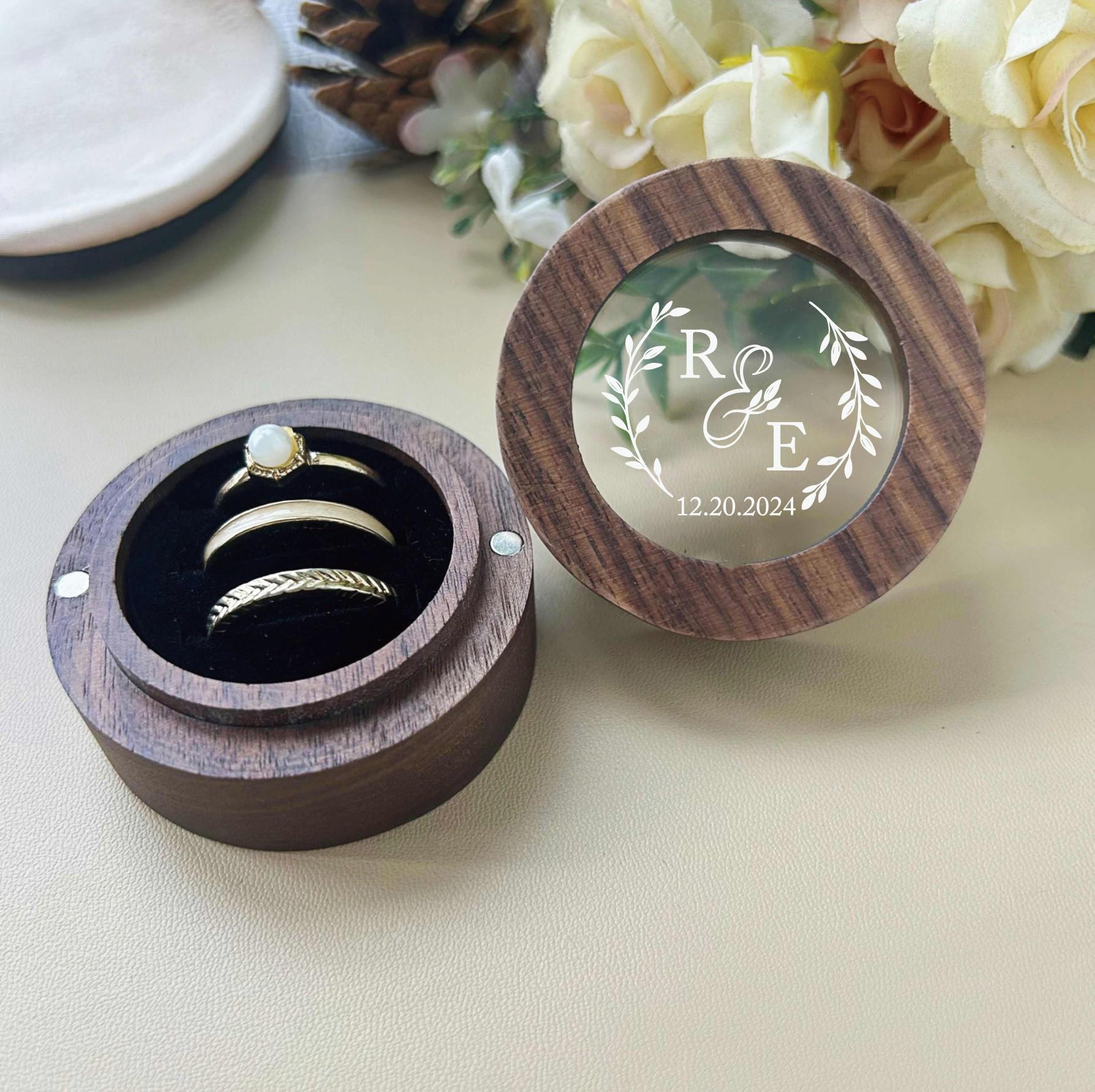 Custom Round Triple Slot Wedding Ring Box, 3 Slot Ring Box, Wood Ring ...