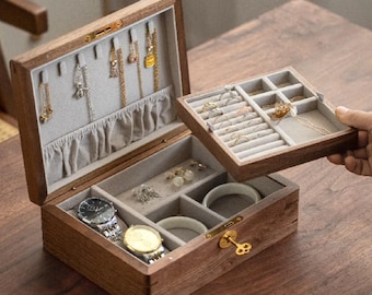 Gepersonaliseerde houten sieradendoos voor moeder, massief houten sieradendoos, sieradenorganisator, moedercadeau