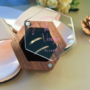 Custom Pink Printing Wedding Ceremony 1/2/3 Slots Ring Box, Personalized Engraved Engagement Ring Box, Hexagon Ring Box, Proposal Ring Box
