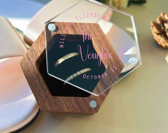 Custom Pink Printing Wedding Ceremony 1/2/3 Slots Ring Box, Personalized Engraved Engagement Ring Box, Hexagon Ring Box, Proposal Ring Box