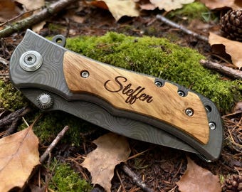 Personalized Engraved Wood Handle Pocket Knife, Handmade Damascus Pocket Knife, Birthday Gift, Groomsmen Gift, Personalized Gift for Men
