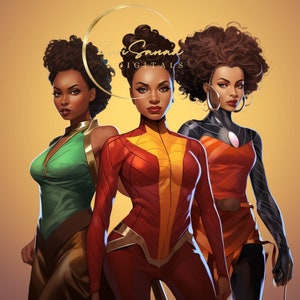 Pacote de download digital de super-heróis femininos negros