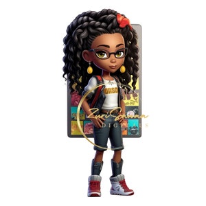 Back to School- Beautiful Black Girl - Bundel van 10 transparante PNG-bestanden voor print on demand