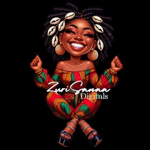 Digital PNG Downloads of Stylish Black Woman Caricatures|High resolution|commercial use