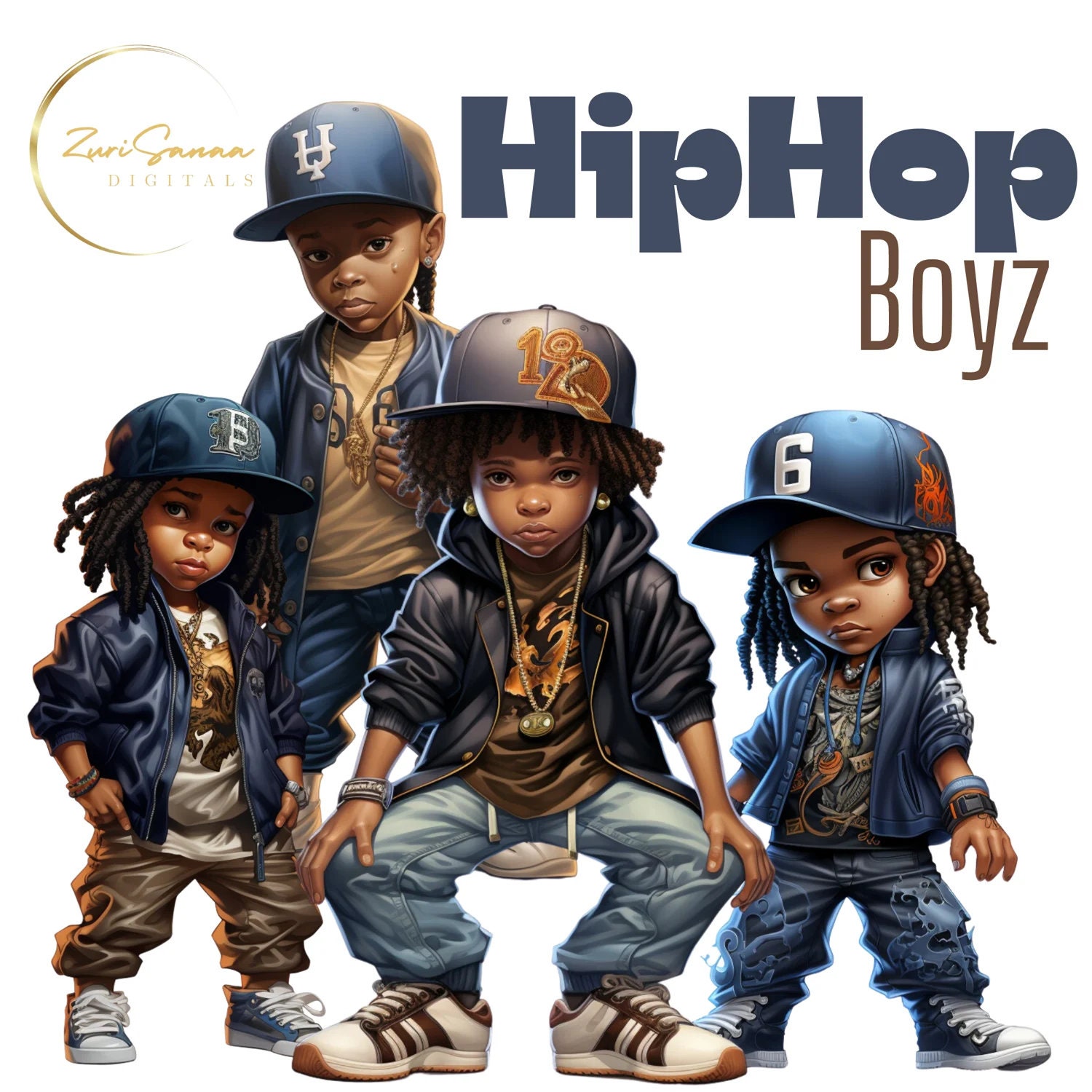 Hip-Hop inspiriert BOYZ Cartoon Kind Clipart Set - 4 PNG Digitale Downloads