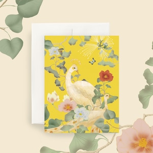 Pauw & Bloementuin Wenskaart | Gingko, magnoliakunst, alledaags, elke gelegenheid, geel