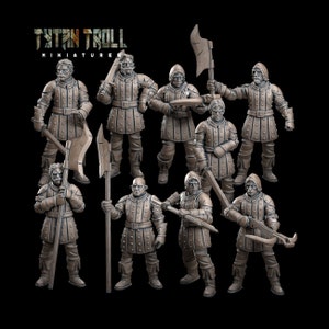 9PC Village Guards, DnD Miniature Guards For Table Top Games, Wargames, Pathfinder, Miniatures By Tytan Troll