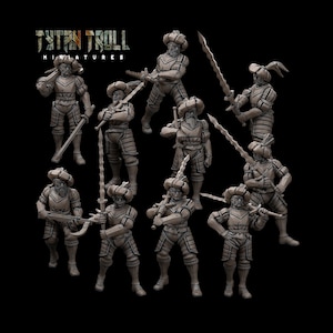 10PC Mercenary Landskencht, DnD Miniatures For Table Top Games, Wargames, Pathfinder, Minis By Tytan Troll