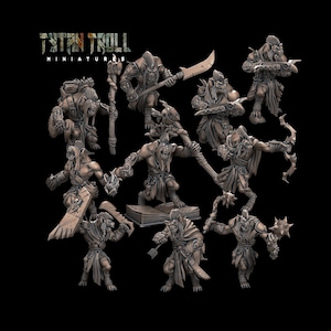 10 PC Gnolls Guild, D&D Miniatures Gnolls pour jeux de table, jeux de guerre, Pathfinder, Minis par Tytan Troll