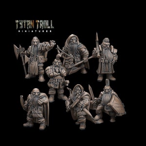 7PC Male Dwarf Mercenaries, DnD Miniature Mercenaries for Table Top Games, Pathfinder, Wargames, Miniatures By Tytan Troll