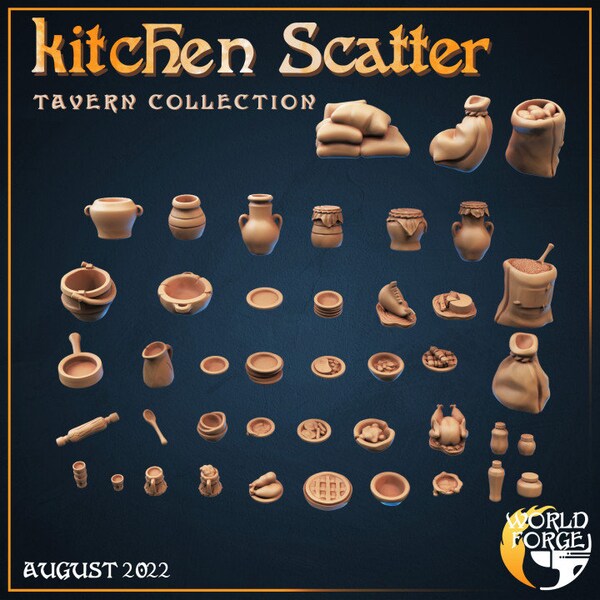 Tavern Kitchen Scatter Terrain DnD Dungeons and Dragons 28mm/32mm Food Miniatures DnD Tavern Fantasy RPG Food Scatter
