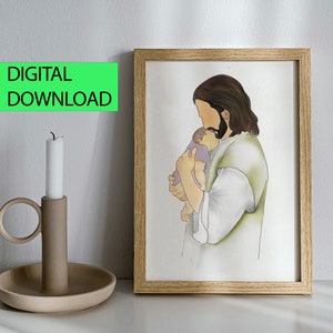 Miscarriage Gift , Jesus Holding a Baby Gender Neutral, Sympathy gift or Nursery Art Loss of a Child A Grieving Heart Stillborn Memorial Art