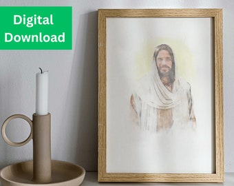 Impresión artística en acuarela de Cristo SUD: Tema "Ven y sígueme" (Descarga digital)