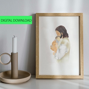 Jezus houdt baby genderneutraal-miskraamcadeau, sympathie cadeau of kinderkamerkunst verlies van een kind een rouwend hart - doodgeboren herdenkingskunst