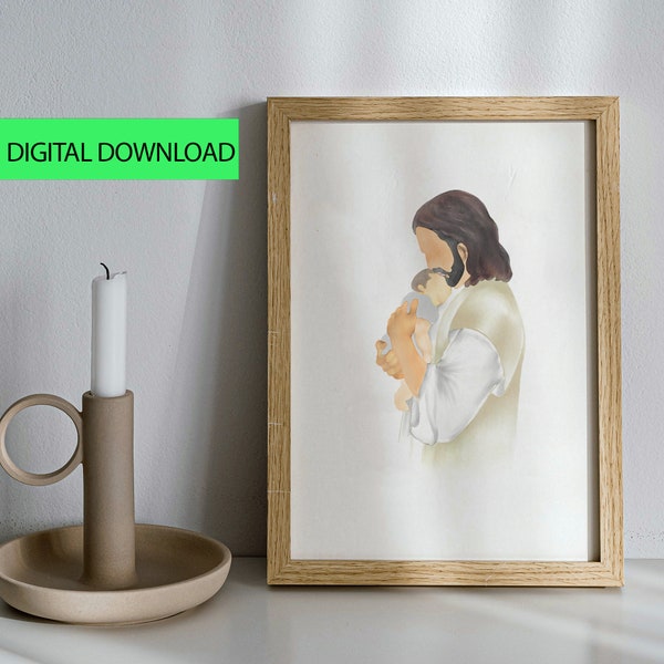 Jesus Holding Baby Gender Neutral- Miscarriage Gift, Sympathy gift or Nursery Art Loss of a Child  A Grieving Heart - Stillborn Memorial Art