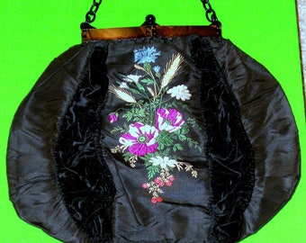 1890'S ANTIQUE VICTORIAN Black Fabric PURSE - Extremely Rare, One-Of-A-Kind, Immaculate Condition