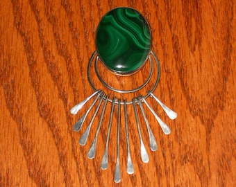 STERLING SILVER MALACHITE Brooch - Contemporary Native-American Pin