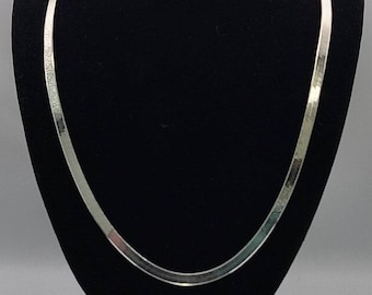 925 Sterling Silver HERRINGBONE CHAIN NECKLACE - Made in Italy,  Polished Flat Chain, Unisex Jewelry for Man or Woman, Vintage 1980's