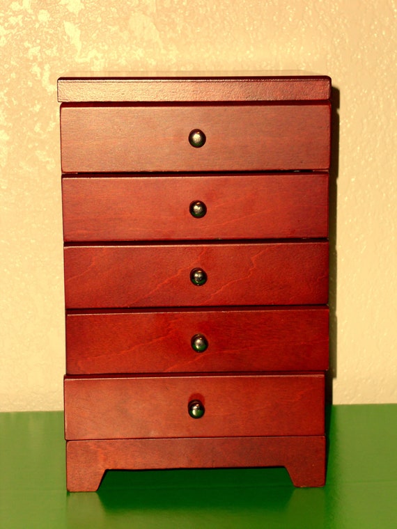 Vintage Lift Top WOODEN JEWELRY BOX 4 Drawer, Cherr… Gem