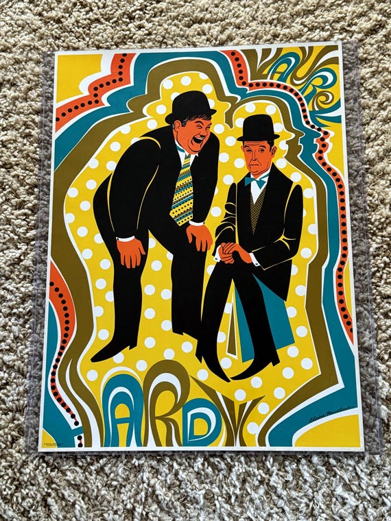 VINTAGE 1968 LAUREL and HARDY Lithograph Pop Poster by Artist