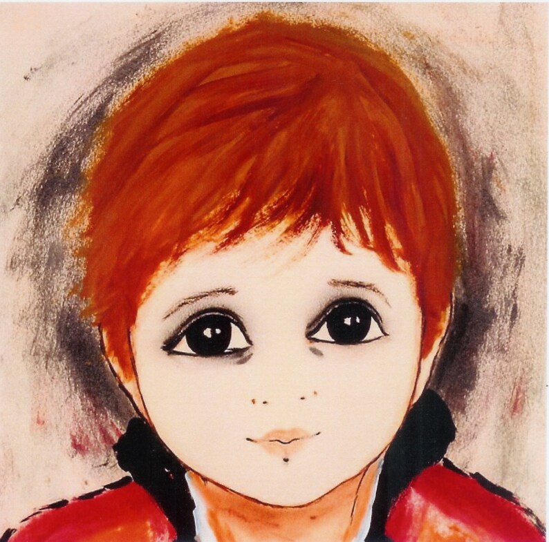 BIG EYES FRENCH Painting 1969 Newspaper Boy, by Etienne Ret, Signed, Paris, 1969 image 2