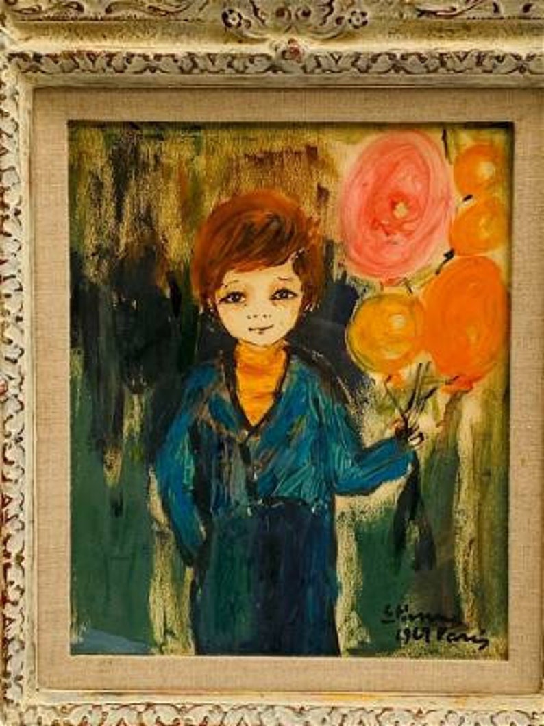 BIG EYES FRENCH Painting 1969 Newspaper Boy, by Etienne Ret, Signed, Paris, 1969 image 6