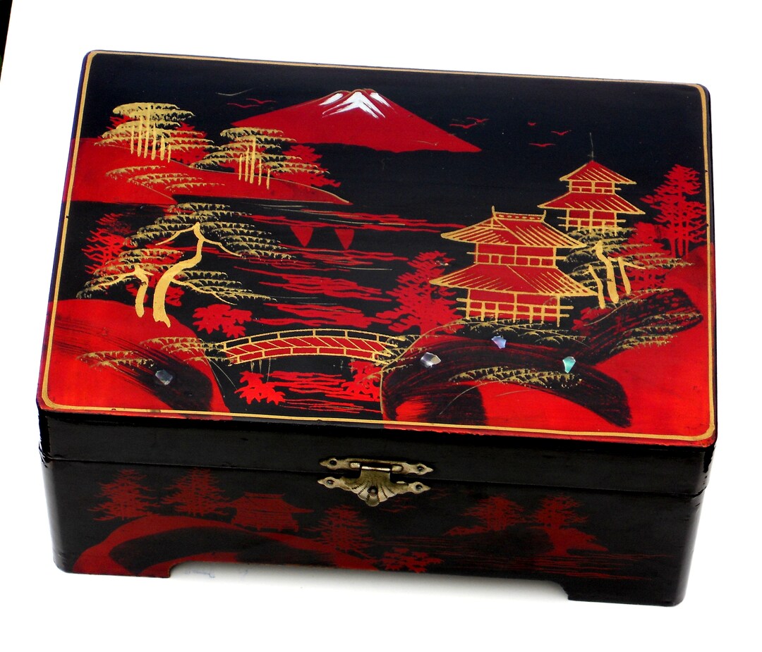 1950’s JAPANESE JEWELRY BOX Hand Painted High Gloss - Etsy