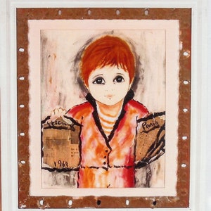 BIG EYES FRENCH Painting 1969 Newspaper Boy, by Etienne Ret, Signed, Paris, 1969 image 5