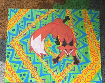 Red Fox Patterned Hand-Painted Canvas!