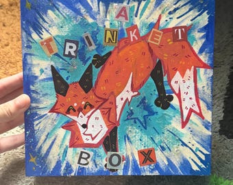 Red Fox Hand-Painted Wooden Trinket Box!