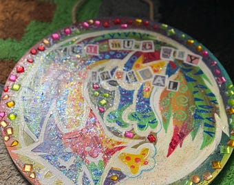 Rainbow Red Foxe Hand-Painted Circular Canvas, Wall Decor!