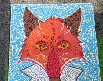 Swirly Red Fox, Hand-Painted Canvas!