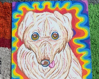 Tripped Out Dog Hand-Painted Canvas!