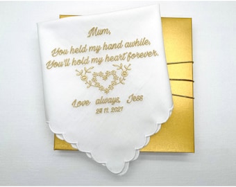 Wedding handkerchief, Wedding gift, Handkerchief for mother of the bride, Handkerchief for father of the bride. E011