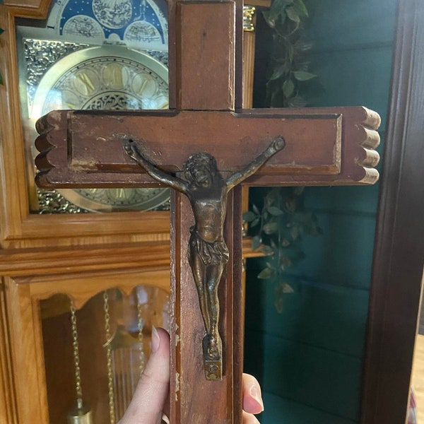 Empty last rite wooden cross, vintage and used