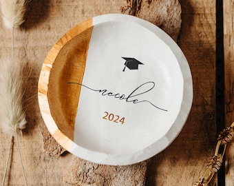 Piatto per anelli di laurea, regalo di laurea, regalo di laurea universitaria, piatto per anelli fatto a mano, piatto per gioielli con data e iniziali personalizzate, espositore per gioielli