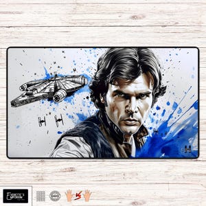 Solo & Falcon - Tapete de jogo SWU - 24"x14" ou 31,5"x15,5" - Tapete de jogo de tabuleiro TCG, tapete de jogo de cartas ou tapete de mesa