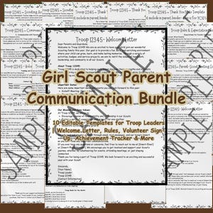 Paquete de comunicación para padres de Girl Scouts: carta de bienvenida, reglas, registro de voluntarios, registro de logros y más