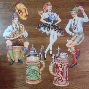 Beistle Co. Oktoberfest Vintage Lederhosen Men Bar Maid Beer Stein Cut Outs