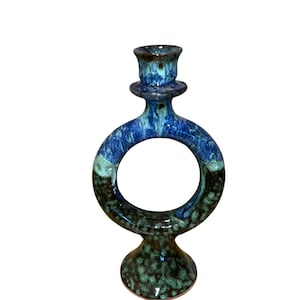 Handmade Moroccan Candlestick Holder Green Ceramic Vintage-Inspired Sconce Glazed Taper Holder Unique Boho Home Decor Acent