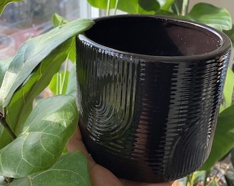 Black Ceramic Plant Pot, Modern Indoor Planter, Succulent Pot, Textured Ceramic Flower Pot, Minimalist Home Decor, Housewarming Gift